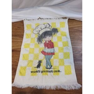 Vintage Kitchen Hand Towel Kitsch "Worlds Greatest Cook" Girl Chef Black Cat